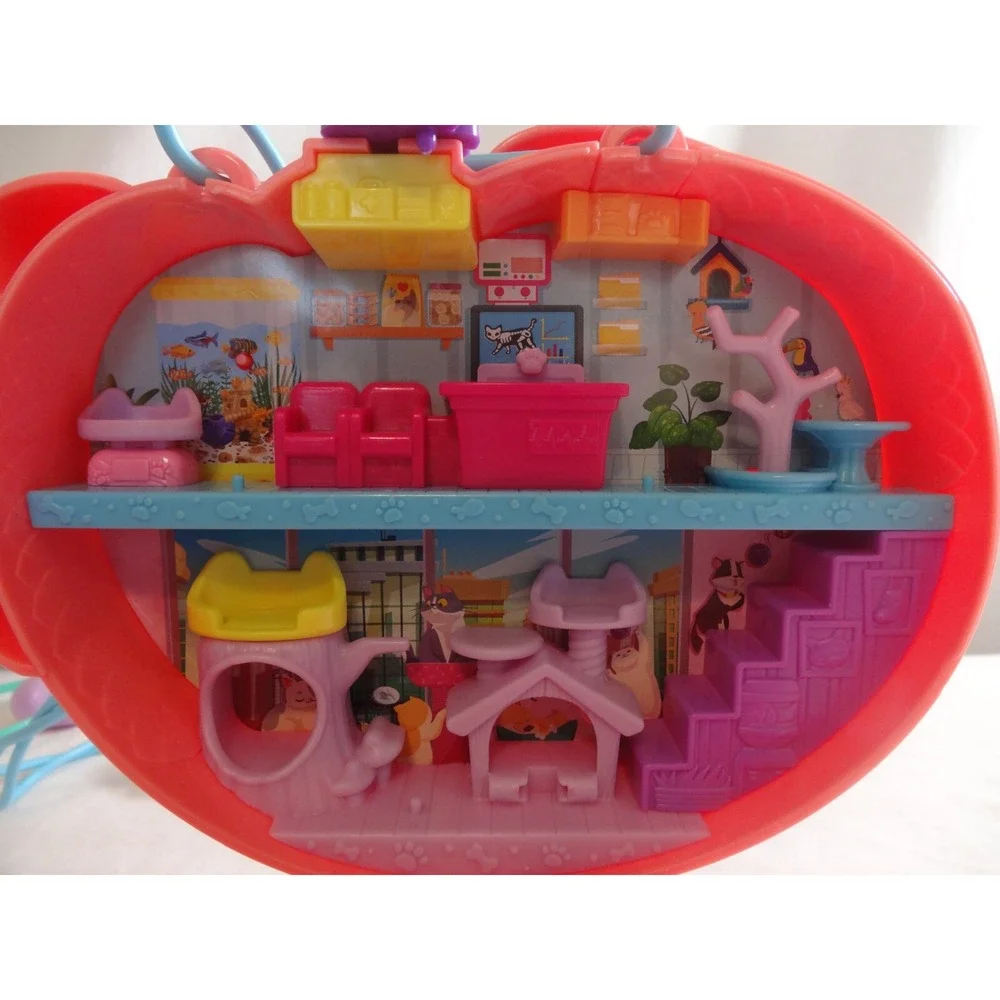 Polly Pocket Pet Vet Playset Starring Shani Cuddly Cat Purse Compact‎ + Starring